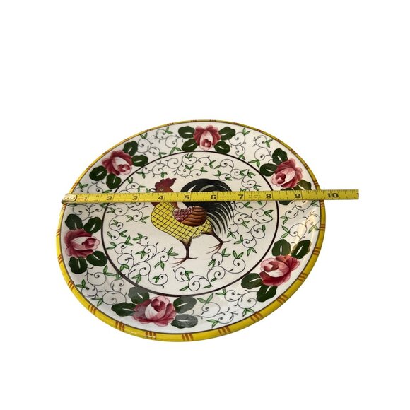 Vintage UCAGCO Hand-Painted Ceramic Rooster& Roses Provincial Plate  9.75 Inch - Picture 4 of 4